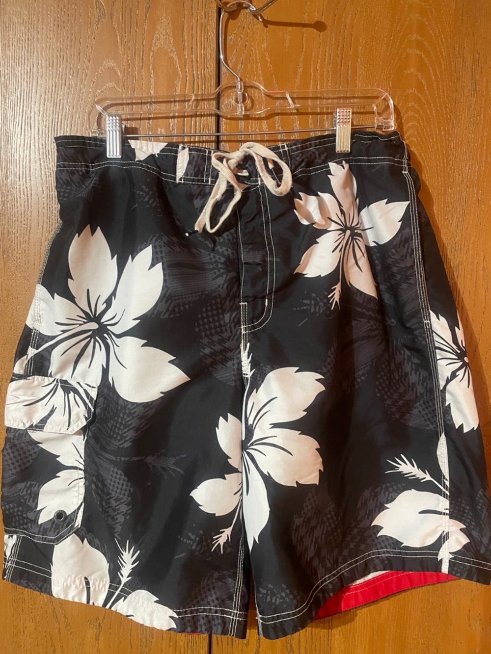 Speedo Black Swim Shorts with White Hibiscus Print